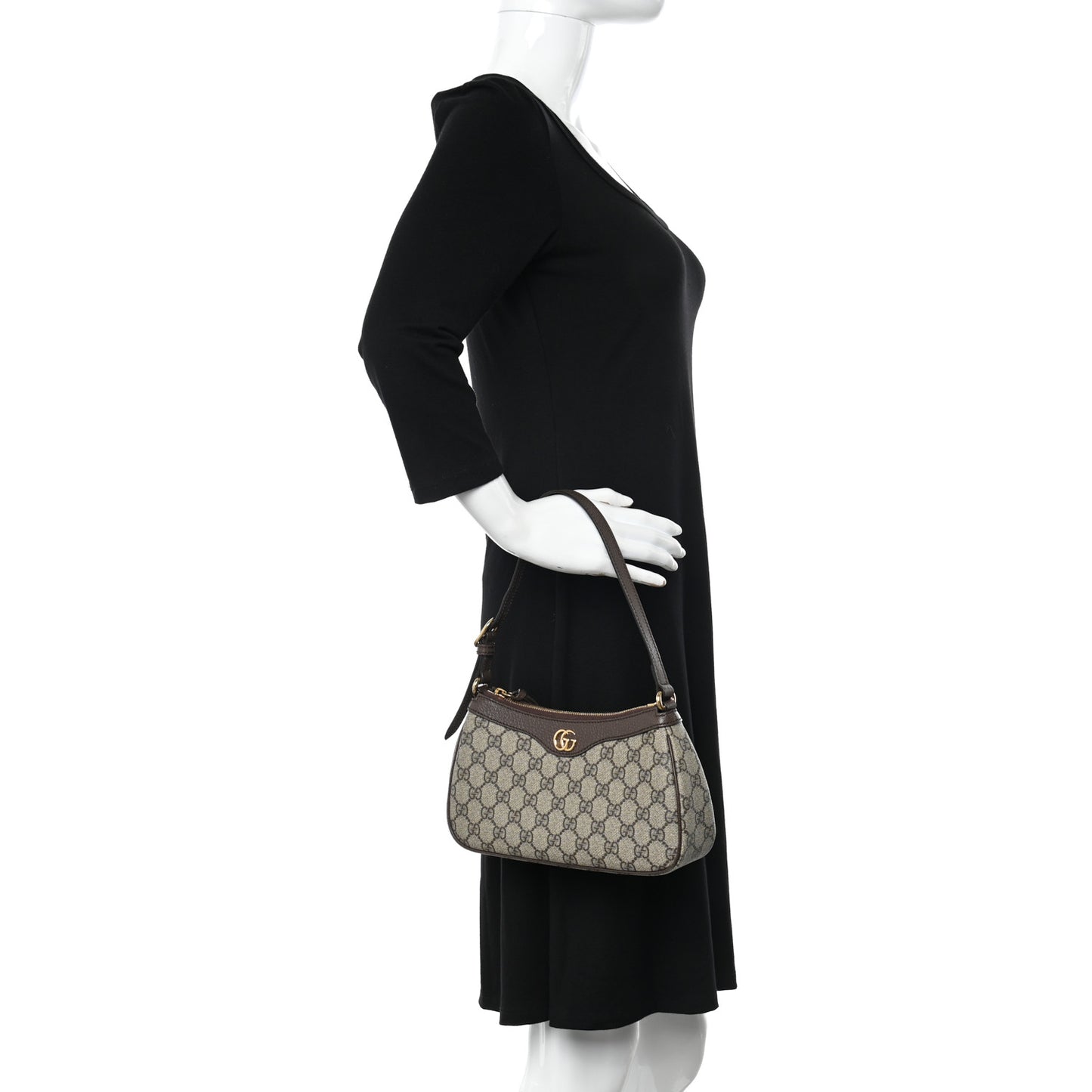 GG Supreme Monogram Textured Dollar Calfskin Small Ophidia Hobo Beige Ebony New Acero