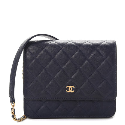 Chanel Letter Calfskin Embossed Quilted Square Wallet On Chain WOC Navy 1 of 9