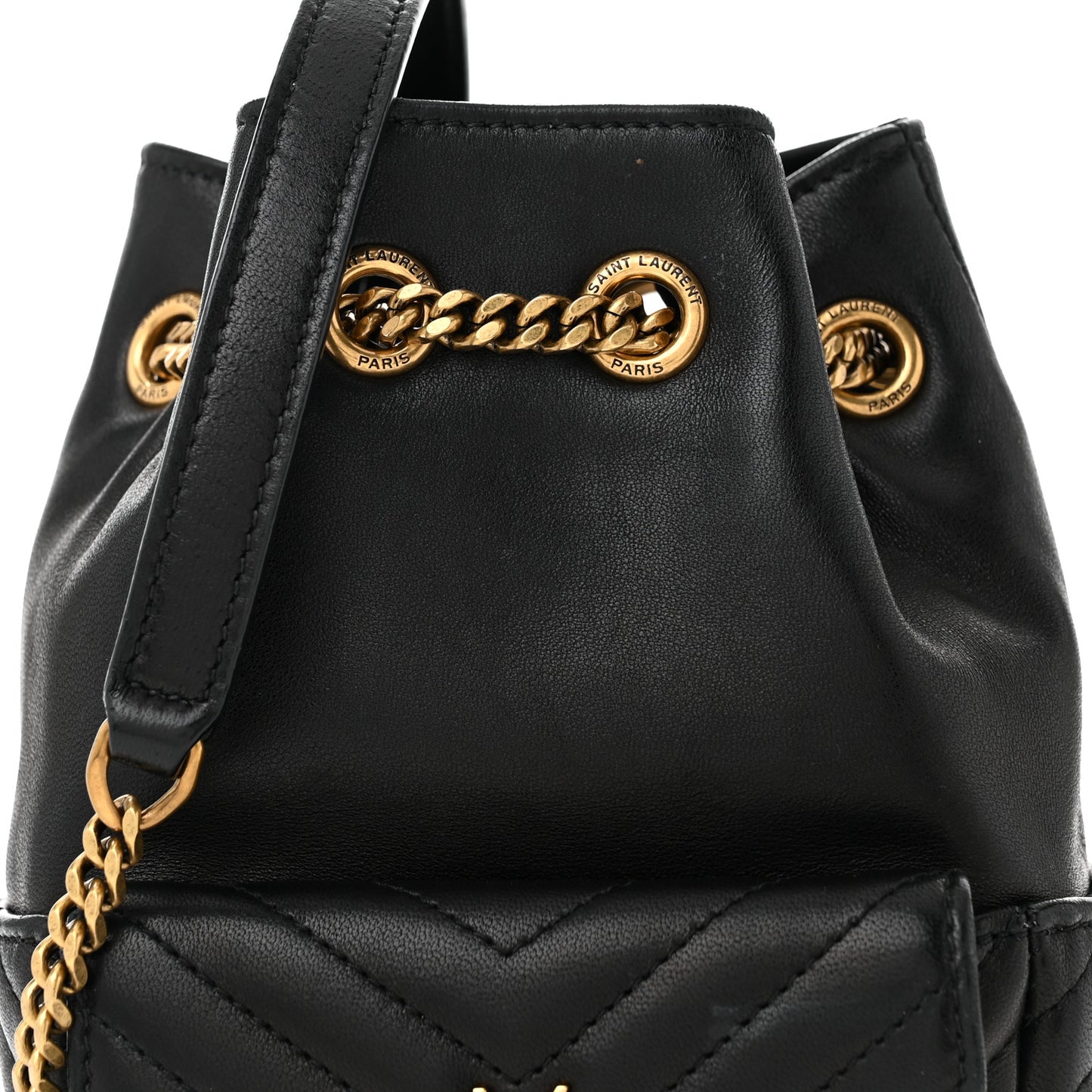 Lambskin Matelasse Monogram Joe Nano Bucket Bag Black