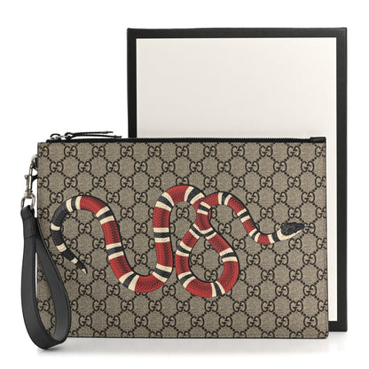 Gucci GG Supreme Monogram Kingsnake Zip Wristlet Pouch Beige Black 11 of 11