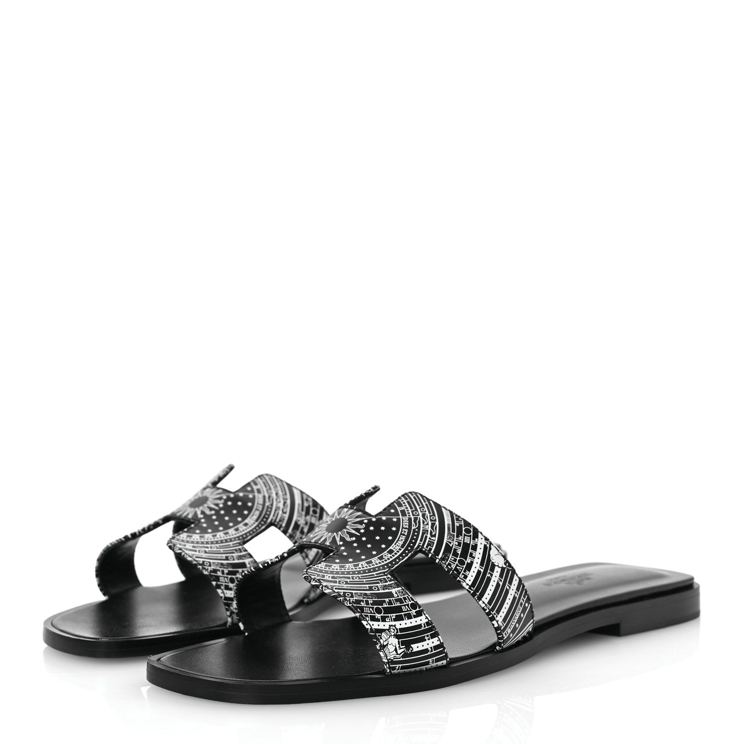 Hermes Calfskin Astrologie Bandana Oran Sandals 36.5 Black 4 of 13
