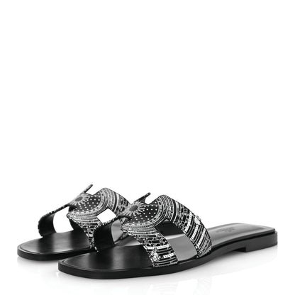 Hermes Calfskin Astrologie Bandana Oran Sandals 36.5 Black 4 of 13