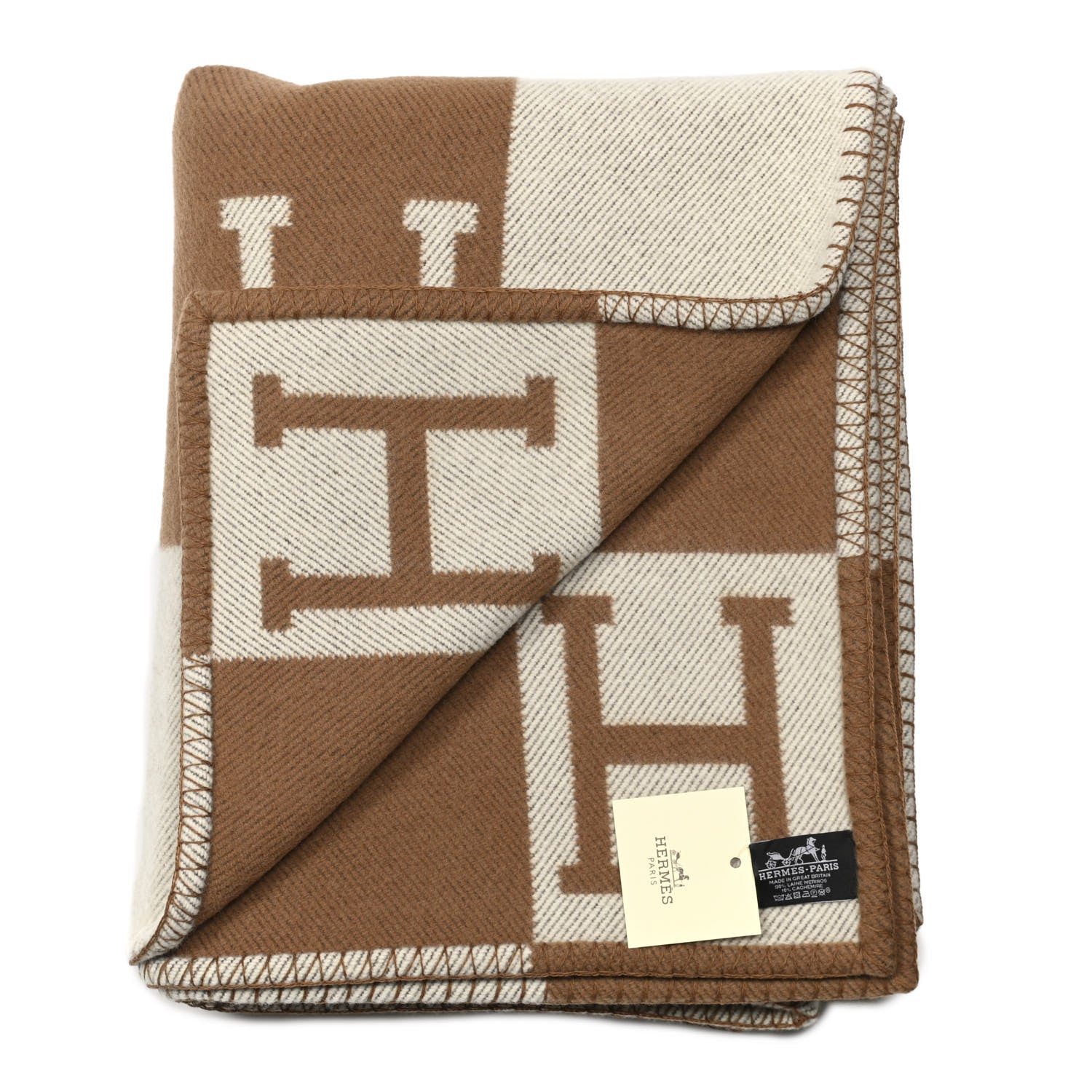 Hermes Wool Cashmere Avalon Blanket Ecru Camel 2 of 3