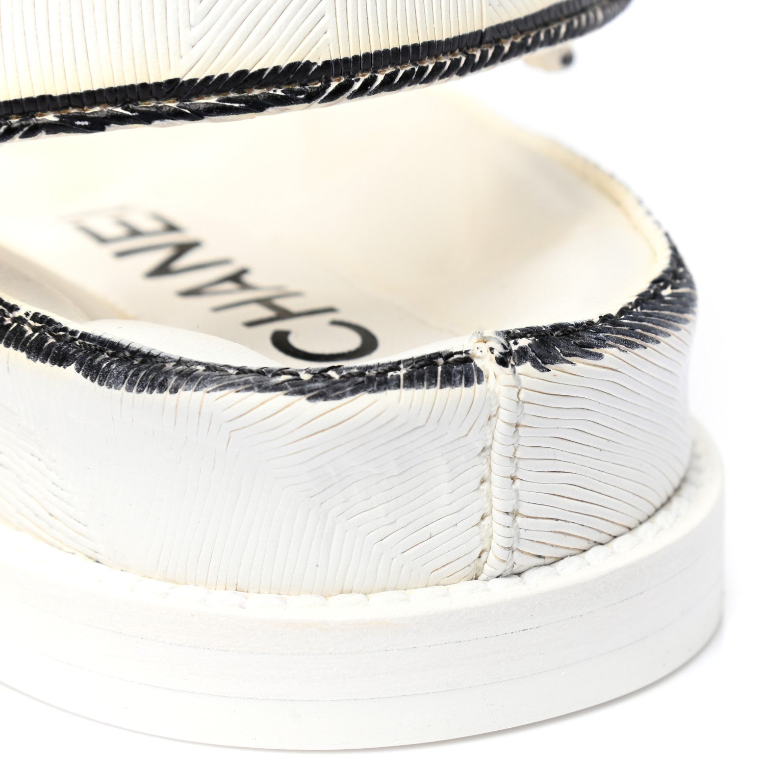 Chanel Calfskin Printed Velcro Dad Sandals 37 White Black 8 of 9