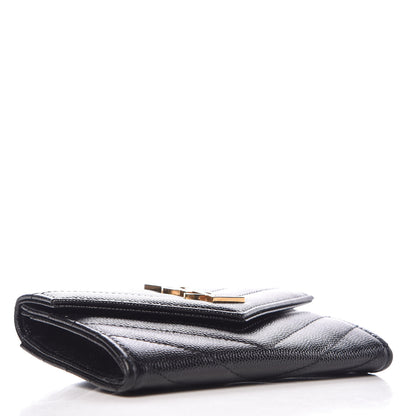 Saint Laurent Grain De Poudre Matelasse Chevron Small Monogram Envelope Wallet Black 4 of 7