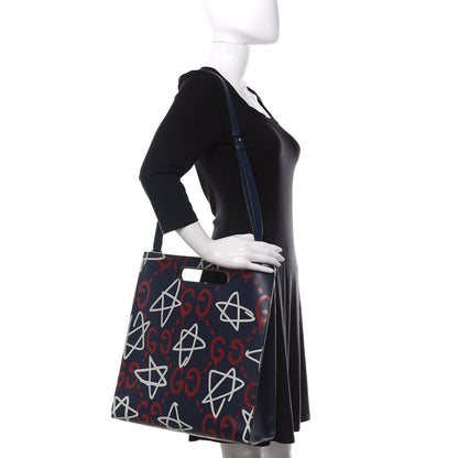 Gucci Calfskin GucciGhost Medium XL Tote Blue Agata Hibiscus Red 2 of 10