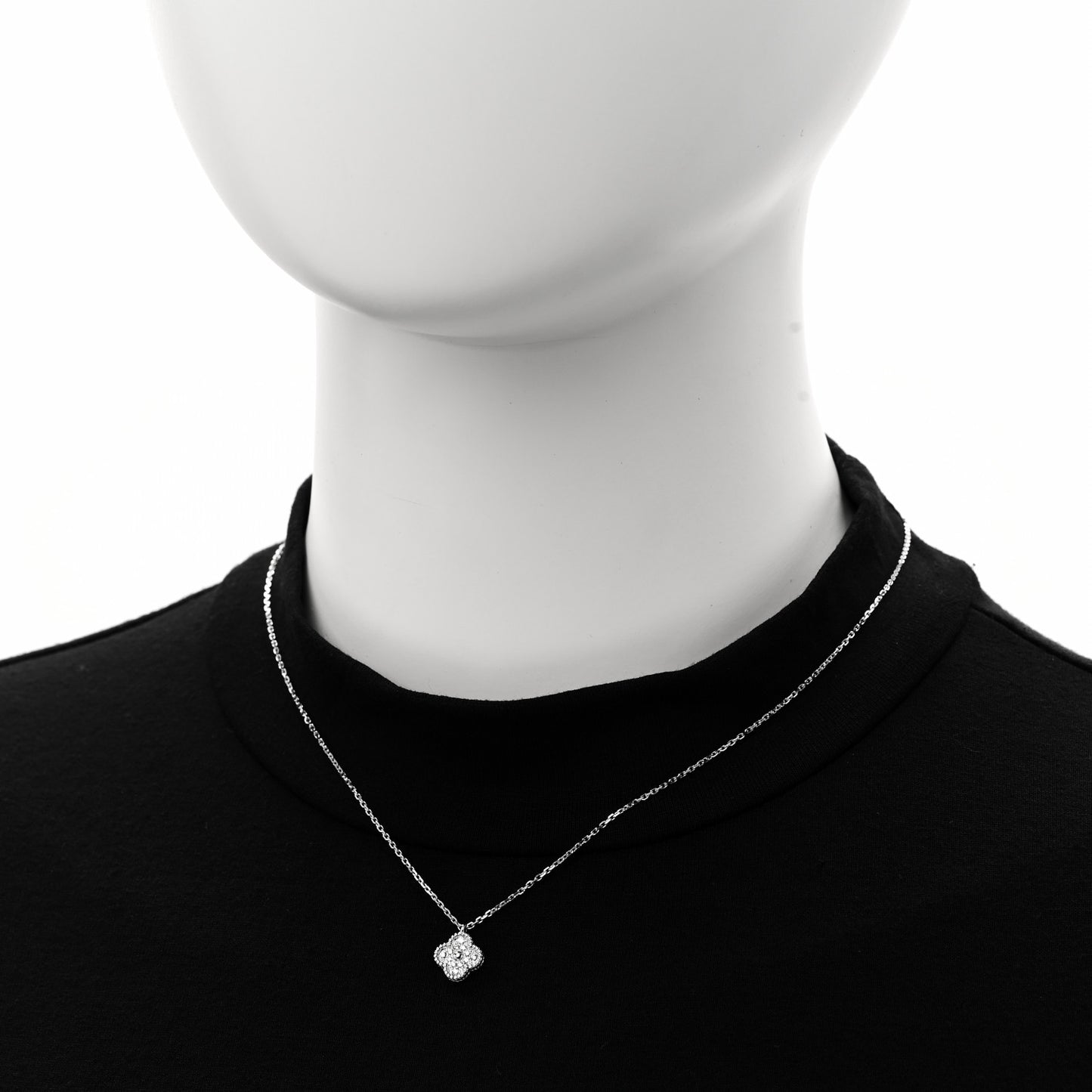 18K White Gold Diamond Sweet Alhambra Pendant Necklace