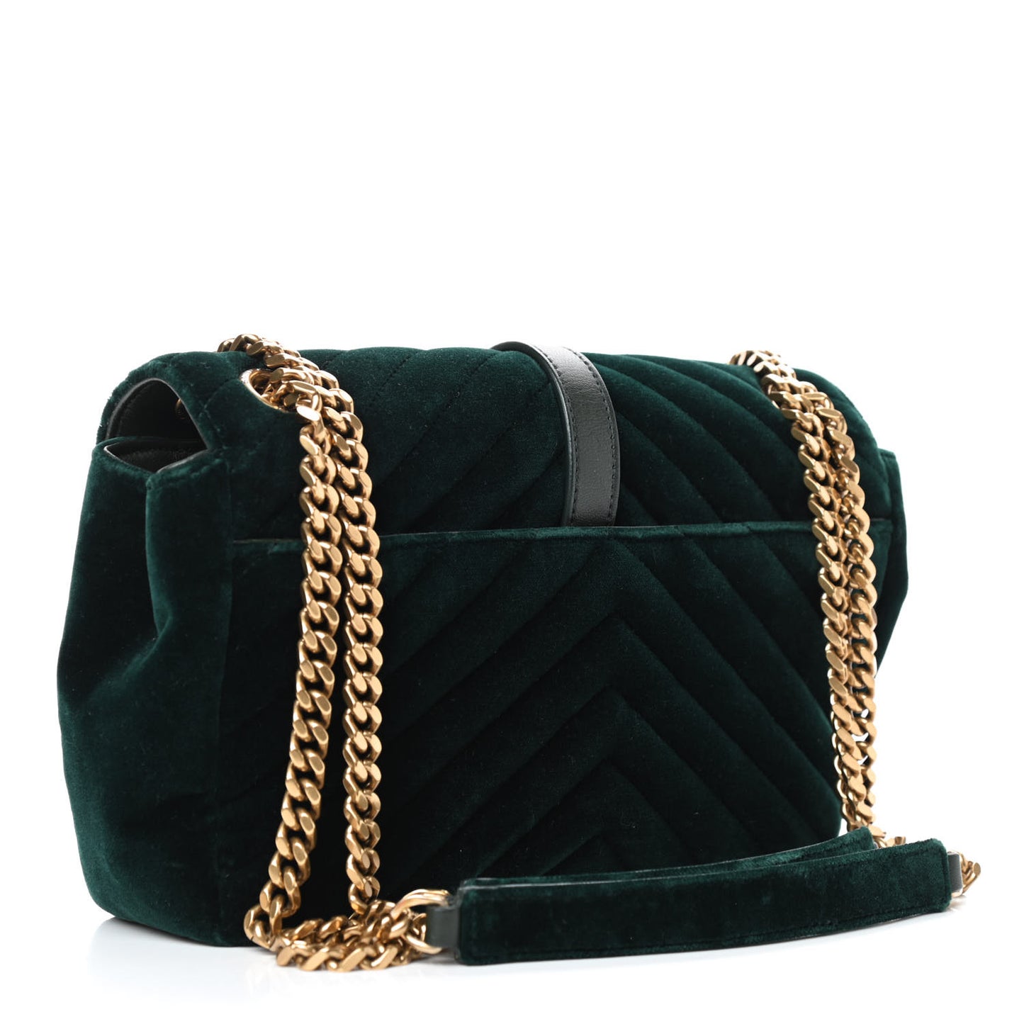 Velvet Matelasse Chevron Medium Monogram Chain Bag New Dark Green
