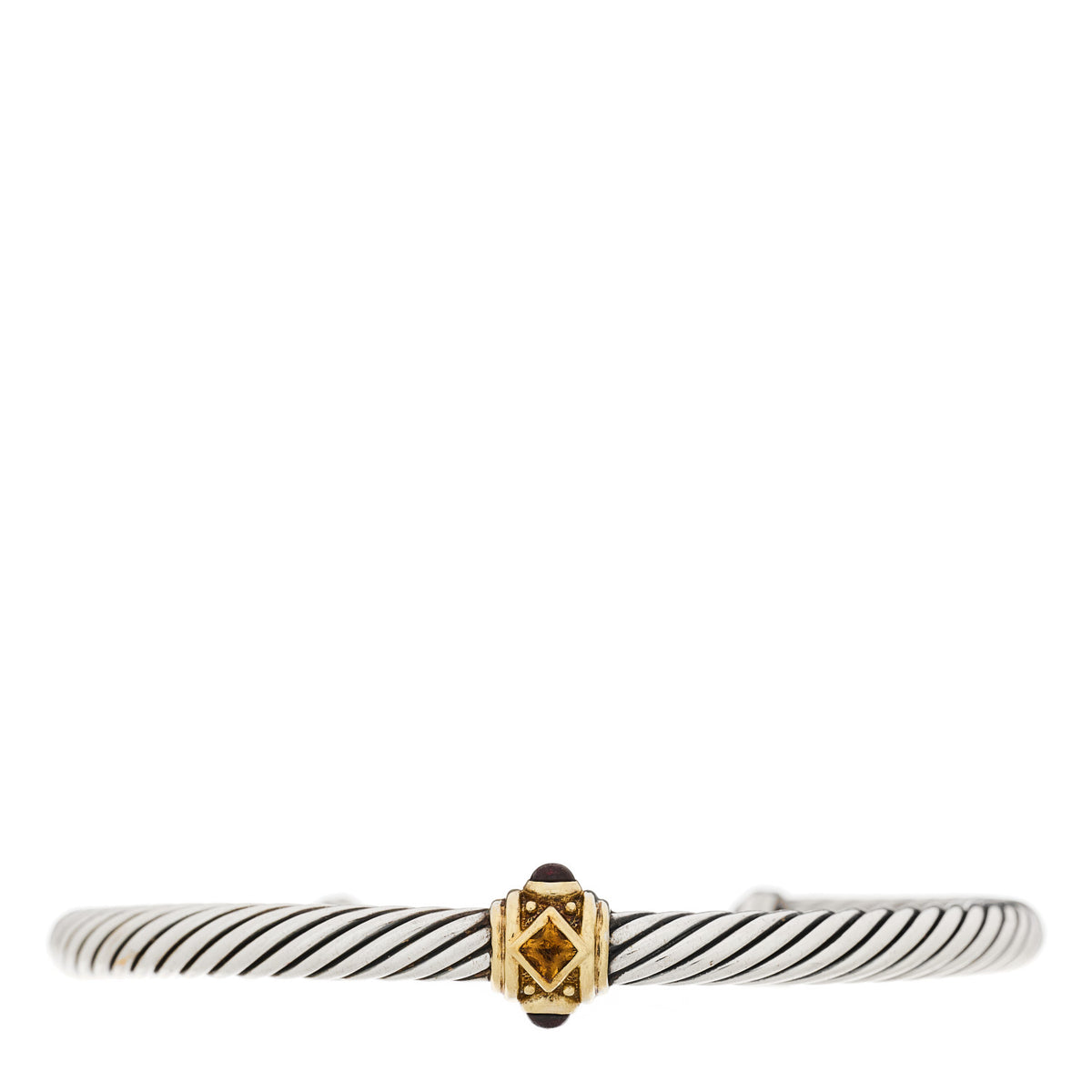 David Yurman Sterling Silver 14K Yellow Gold Citrine Rhodolite Garnet 5mm Cable Renaissance Station Bracelet 1 of 4
