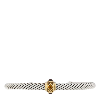 David Yurman Sterling Silver 14K Yellow Gold Citrine Rhodolite Garnet 5mm Cable Renaissance Station Bracelet 1 of 4
