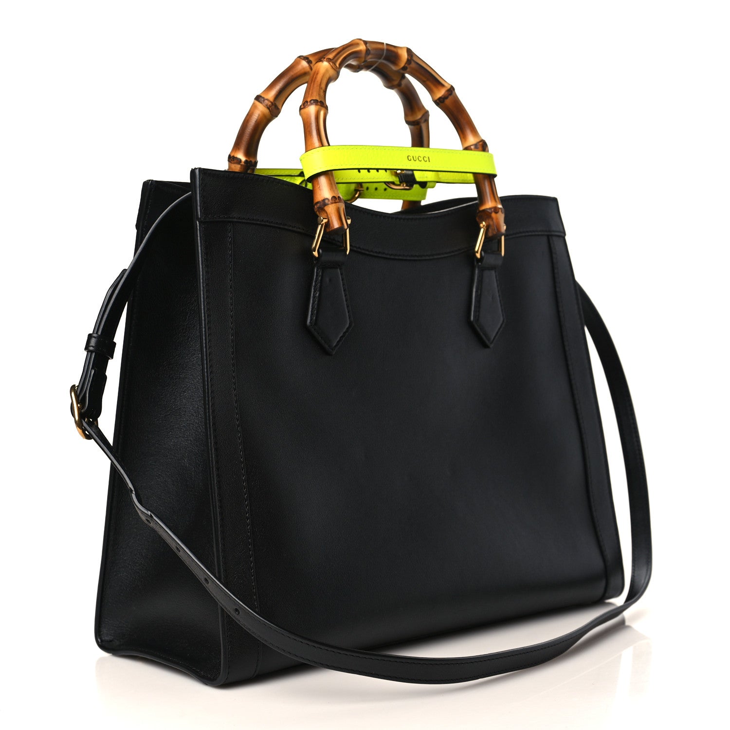 Gucci Calfskin Medium Diana Tote Bag Black Yellow Fluo 3 of 9