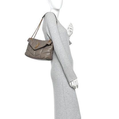 Saint Laurent Lambskin Quilted Small Loulou Puffer Monogram Chain Satchel Dusty Grey 2 of 10