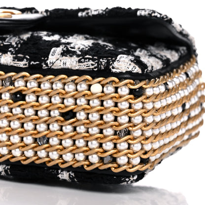 Chanel Tweed Quilted Mini Side Pearl Flap Bag Black Ecru White 11 of 13