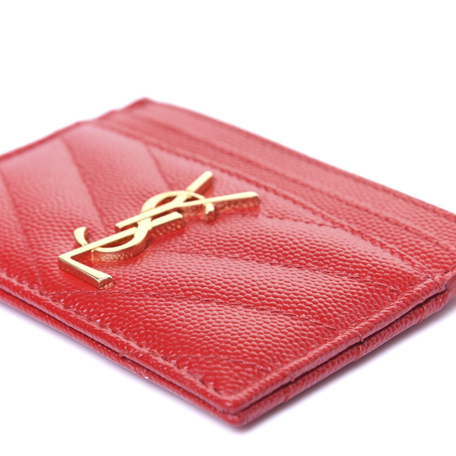 Saint Laurent Grain De Poudre Matelasse Chevron Monogram Credit Card Case New Red 8 of 9