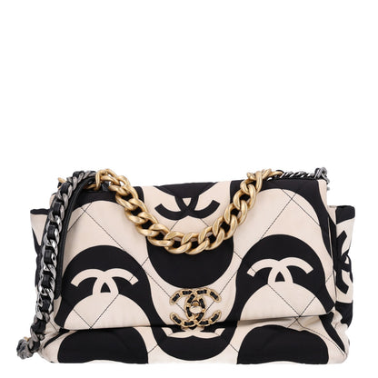 Chanel Fabric Printed Large Chanel 19 Flap Black Ecru 1 of 10