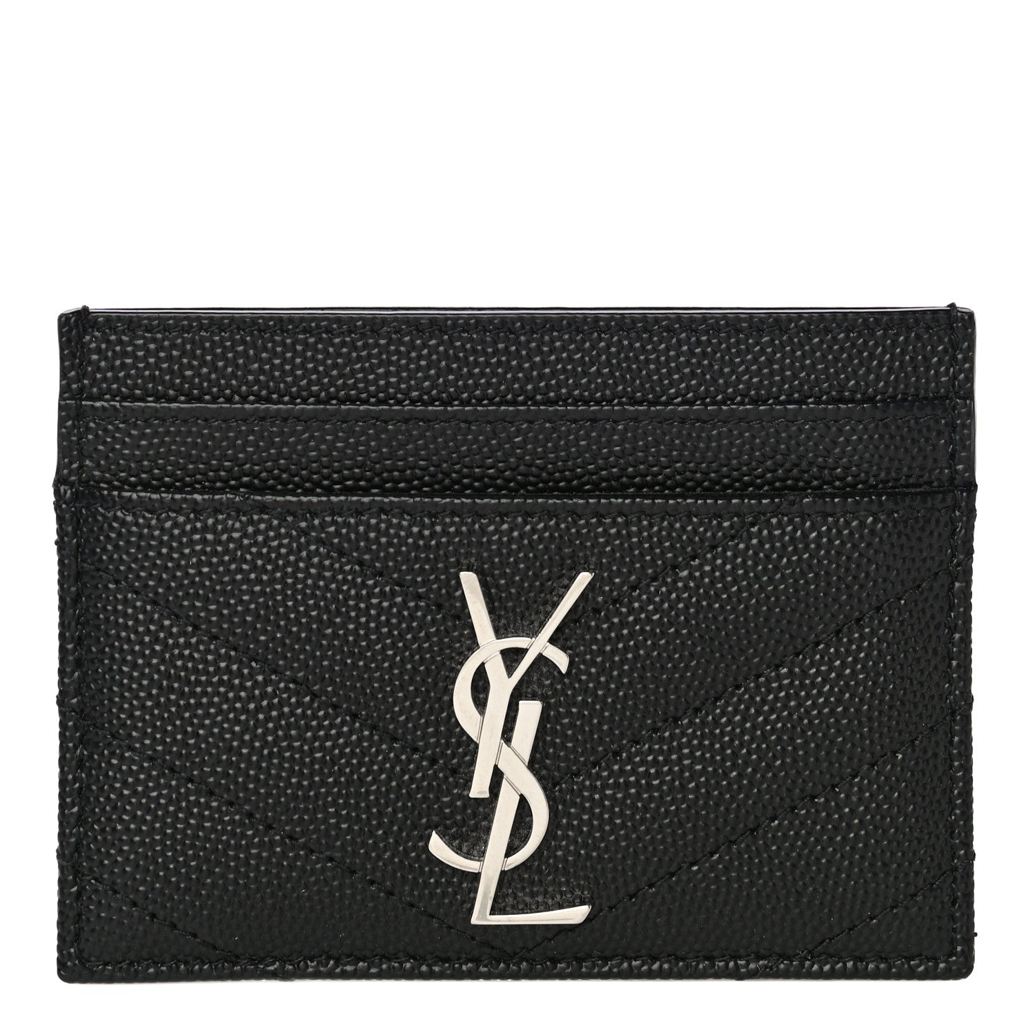 Saint Laurent Grain De Poudre Matelasse Chevron Monogram Credit Card Case Black 1 of 12