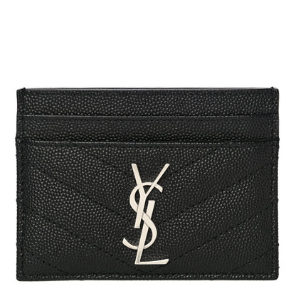 Saint Laurent Grain De Poudre Matelasse Chevron Monogram Credit Card Case Black 1 of 12
