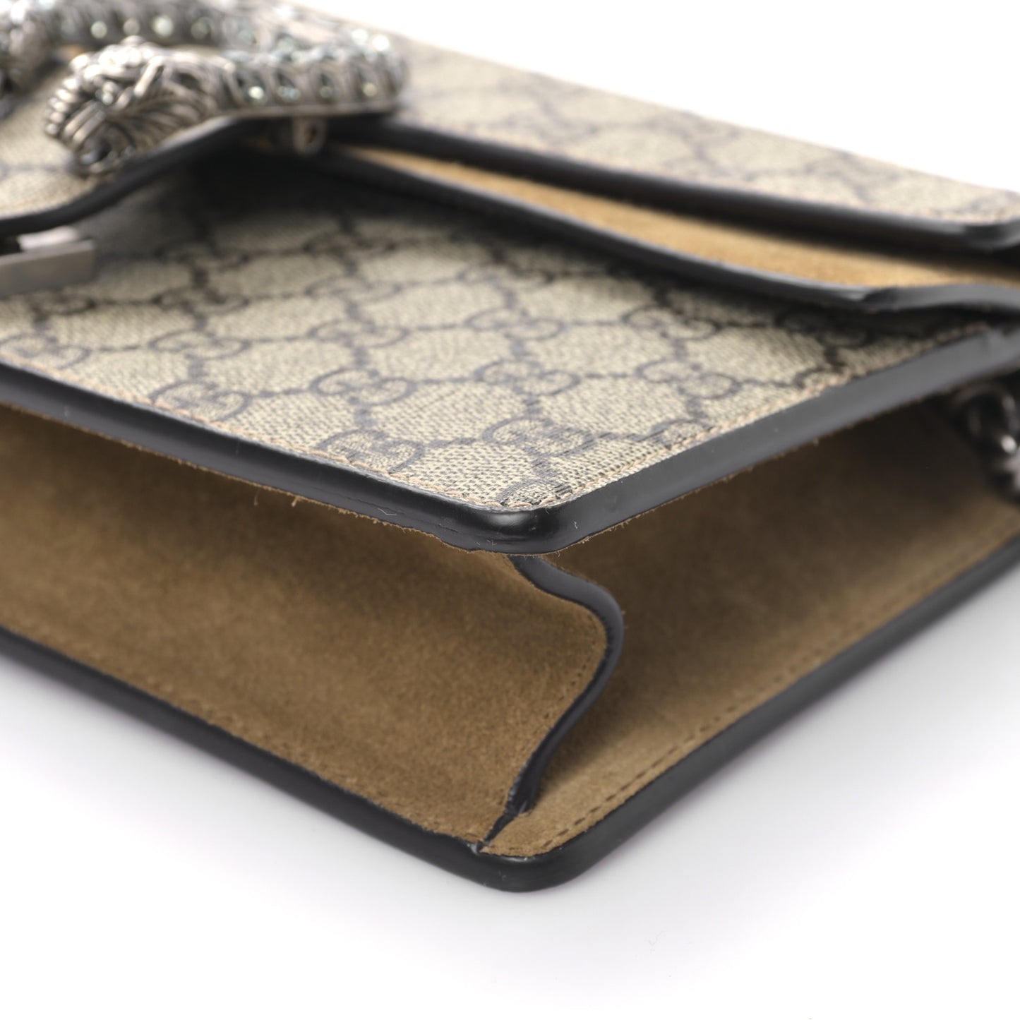 GG Supreme Monogram Suede Crystal Small Dionysus Shoulder Bag Beige Ebony Taupe