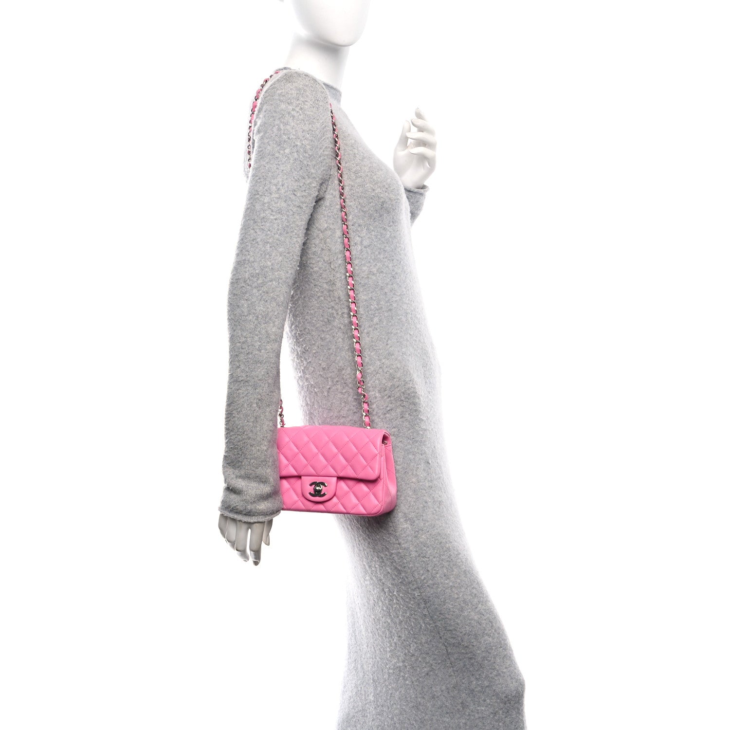Chanel Lambskin Quilted Mini Rectangular Flap Neon Pink 2 of 13