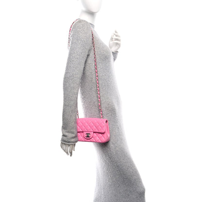 Chanel Lambskin Quilted Mini Rectangular Flap Neon Pink 2 of 13