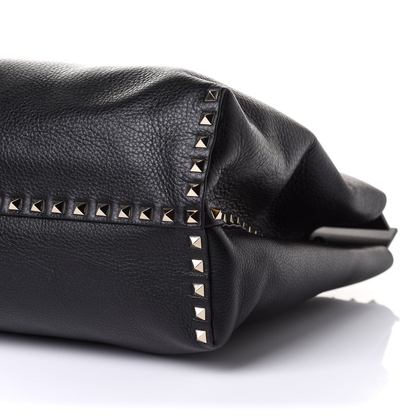 Grained Calfskin Rockstud Flip Lock Briefcase Tote Black