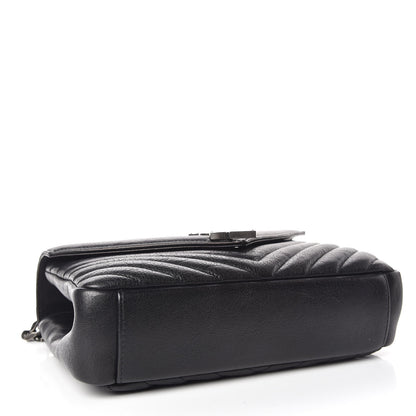 Saint Laurent Sheepskin Matelasse Chevron Monogram Medium College Bag Black 4 of 12