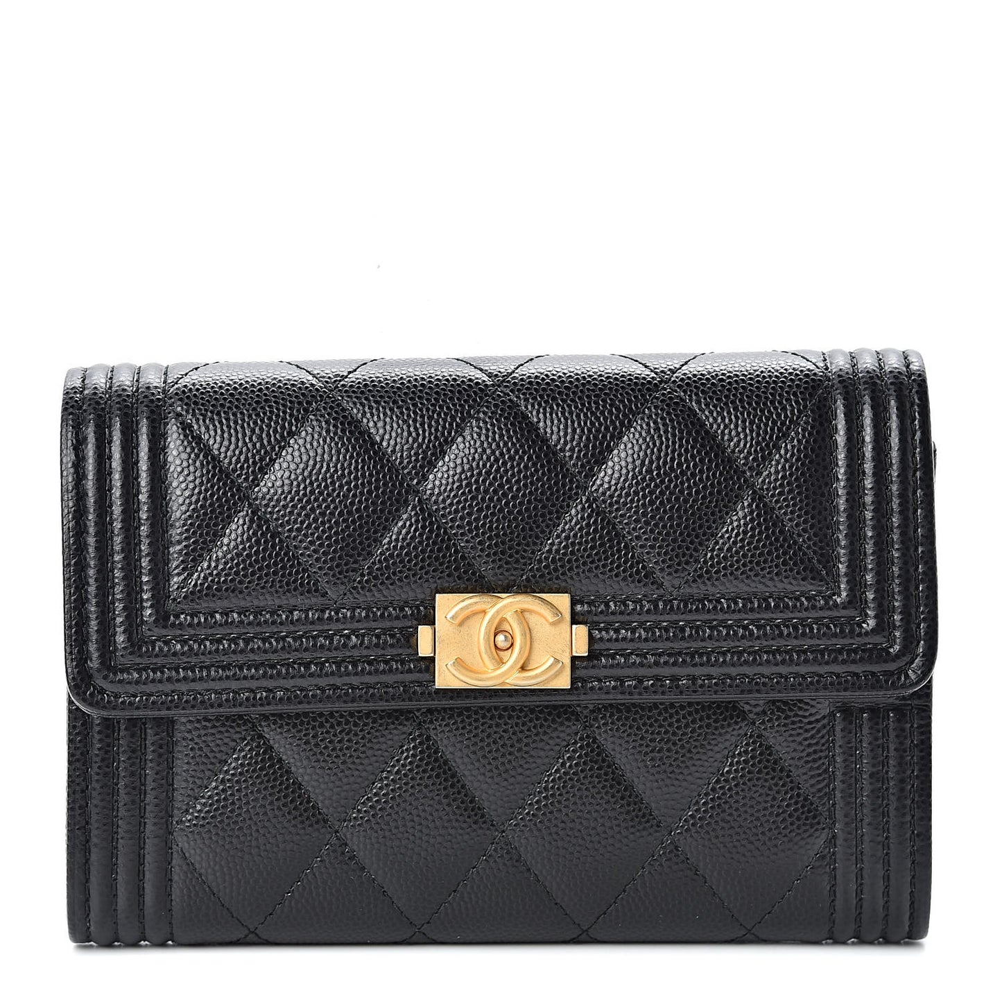 Caviar Quilted Medium Boy Flap Wallet Black