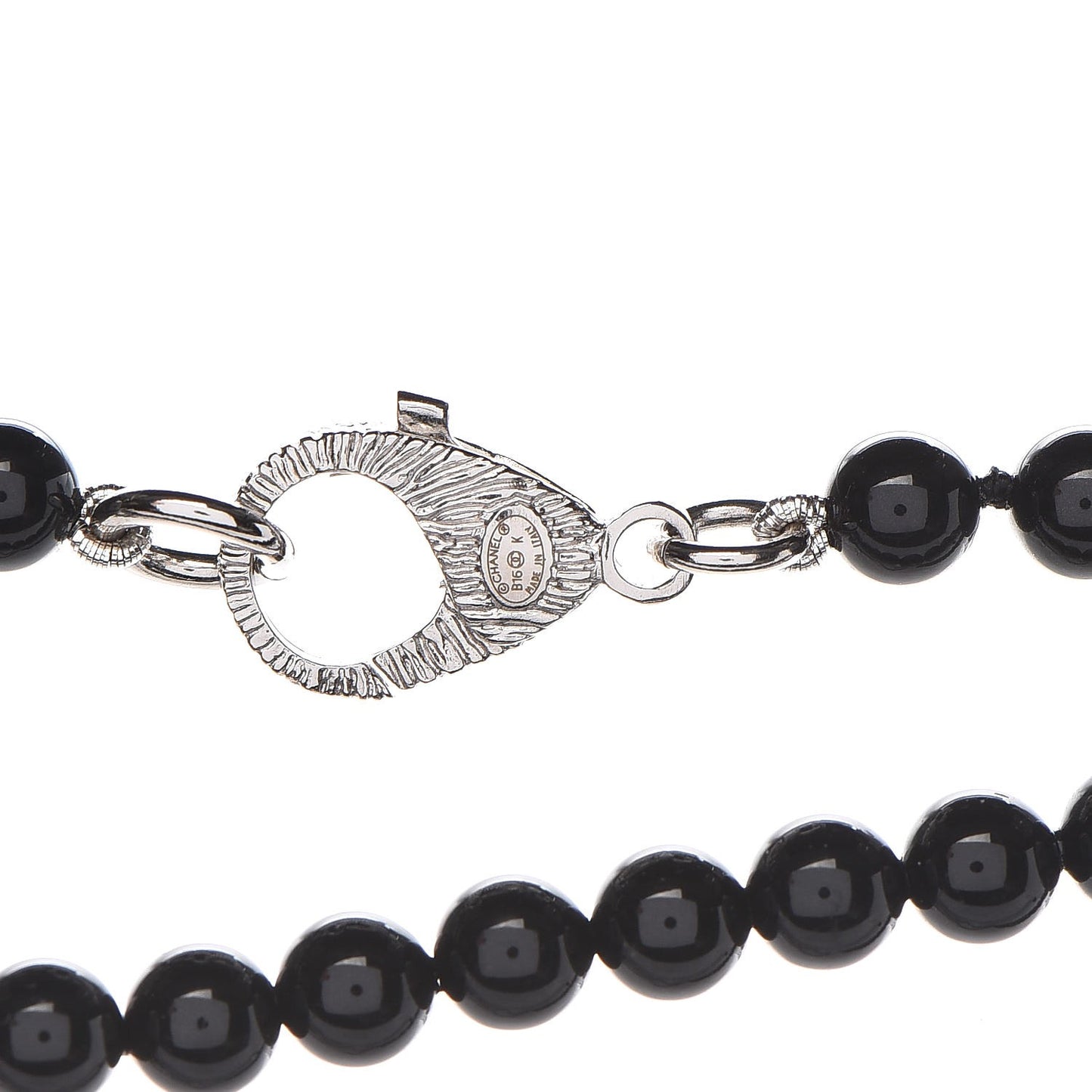 Baguette Crystal Beaded CC Long Necklace Black Silver