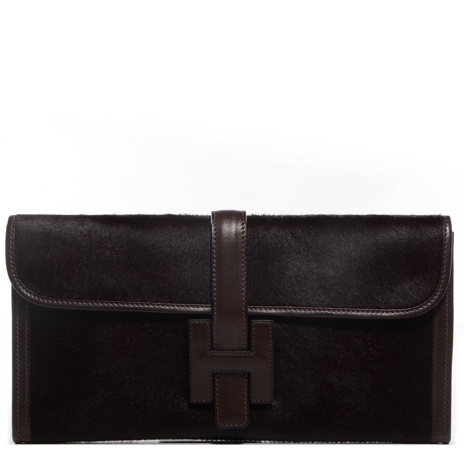 Hermes Box Pony Hair Jige Elan 29 Clutch Chocolate 1 of 7