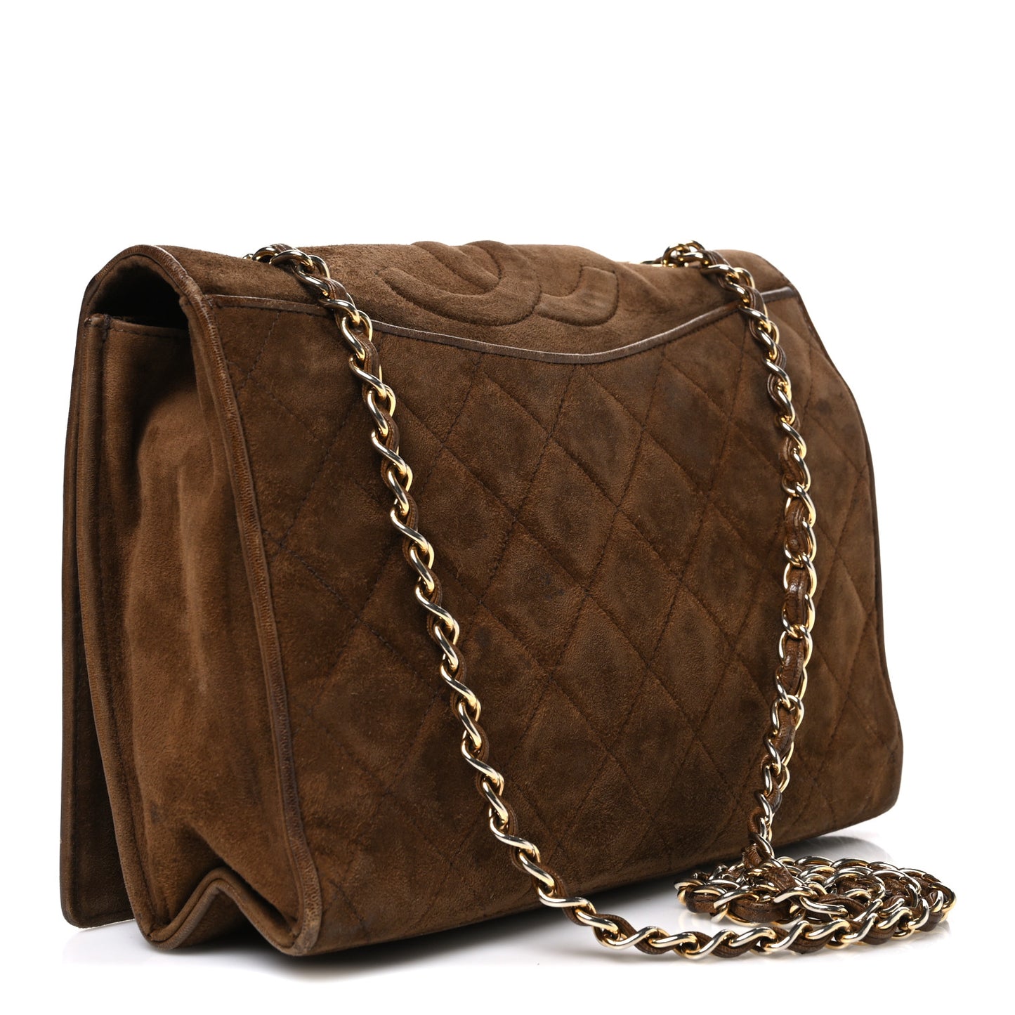 Suede Quilted CC Shoulder Bag Brown