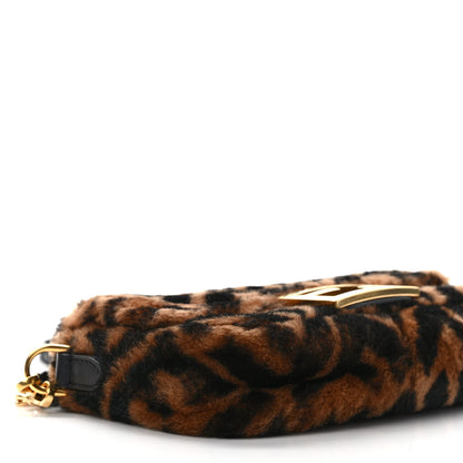 Fendi Shearling Vitello Dolce Macro FF 1974 Mini Baguette Tobacco Black 7 of 8