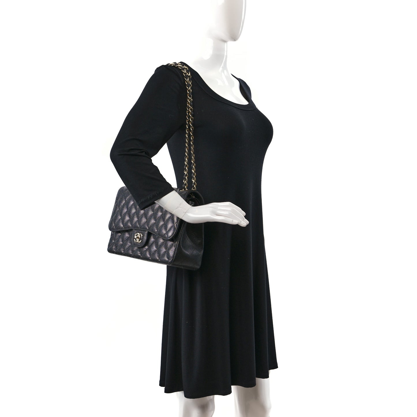 Caviar Quilted Jumbo Double Flap Black