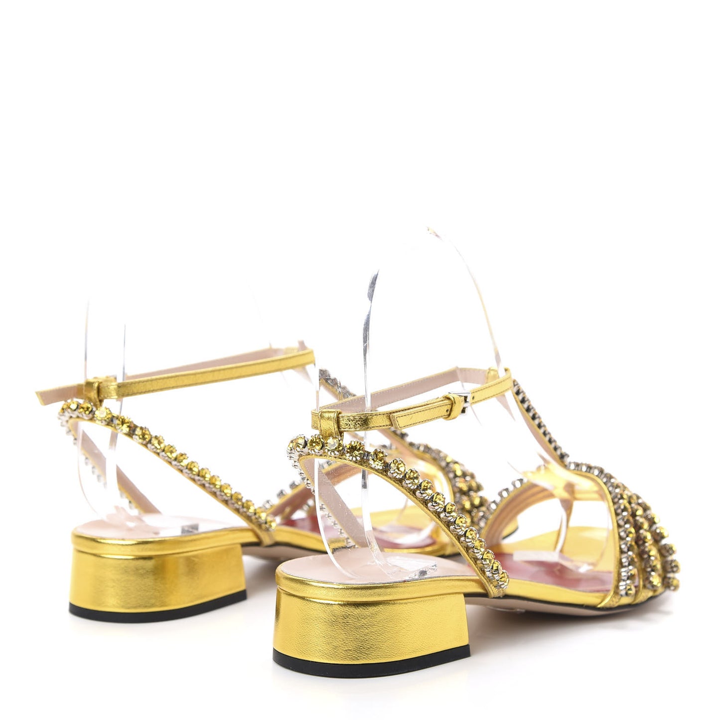 Nappa Silk Crystal Bertie T-Strap Low Heel Sandals 36.5 Gold