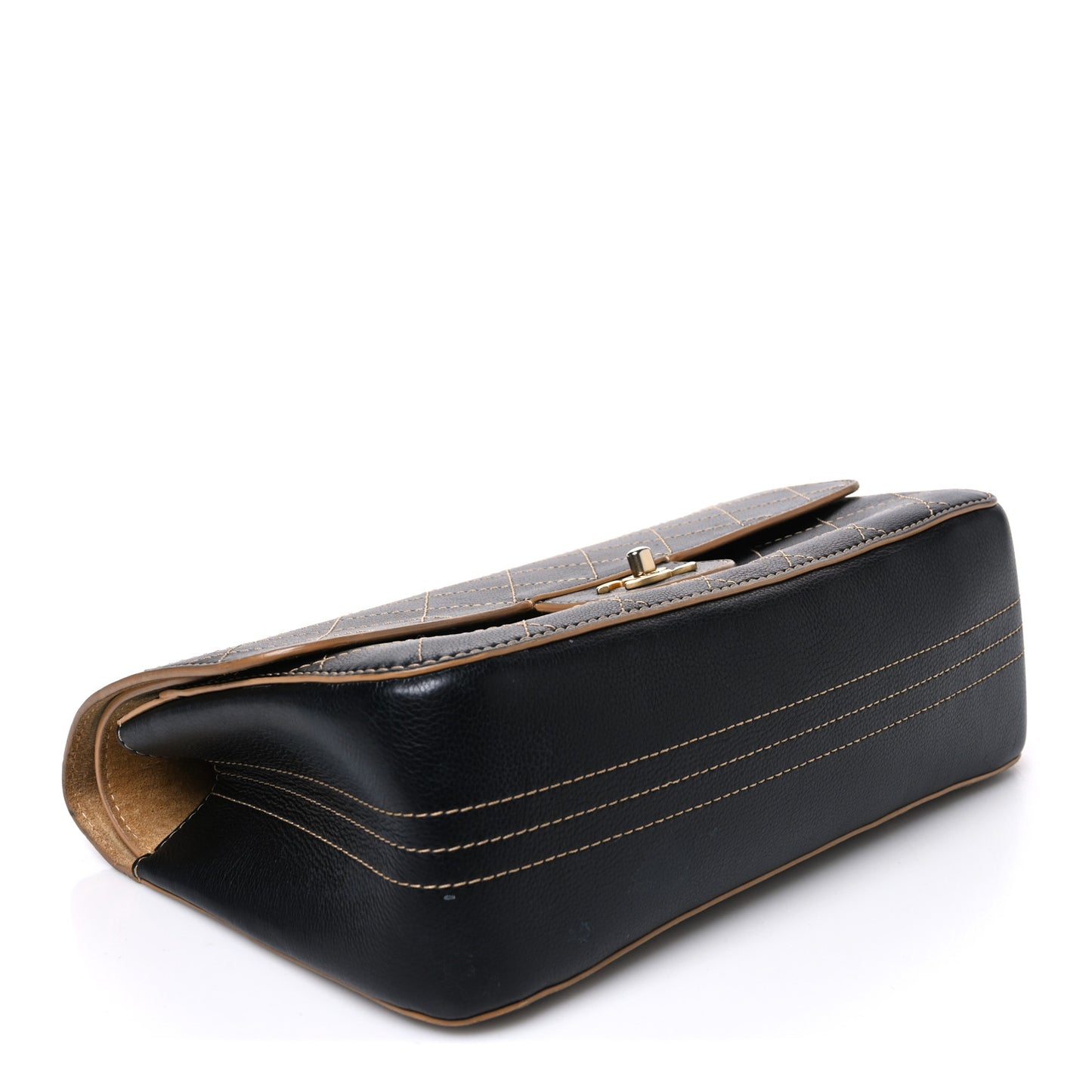 Calfskin Stitched Jumbo Double Flap Black