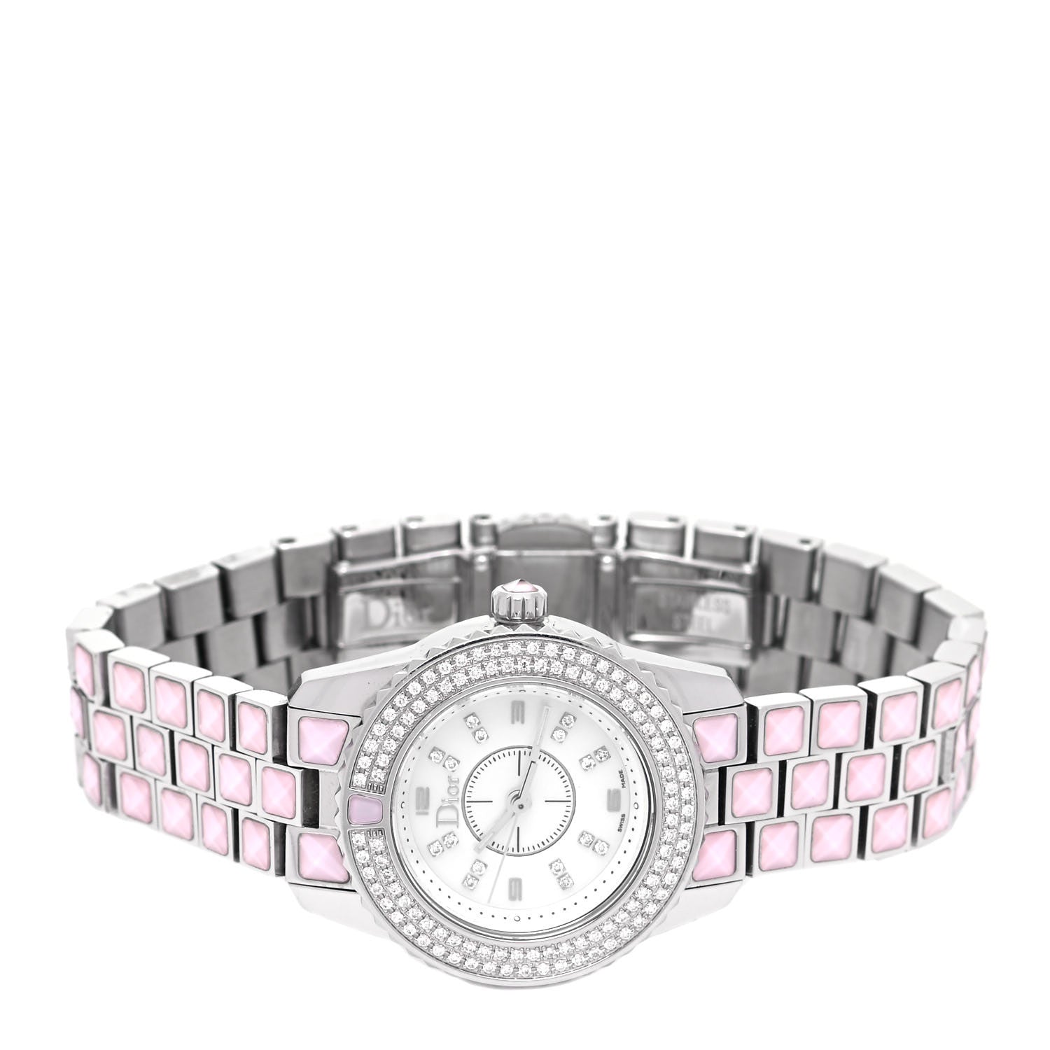 Christian Dior Stainless Steel Diamond Pave Bezel Sapphire 29mm Christal Quartz Watch Pink 2 of 5