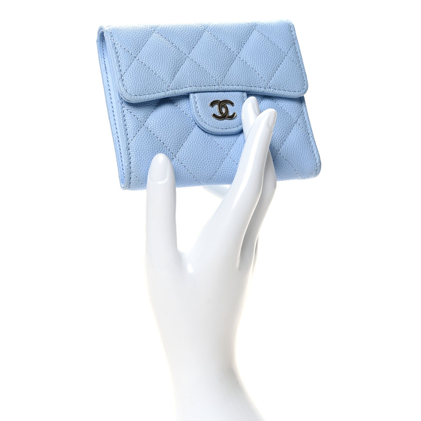 Caviar Quilted Compact Flap Wallet Light Blue