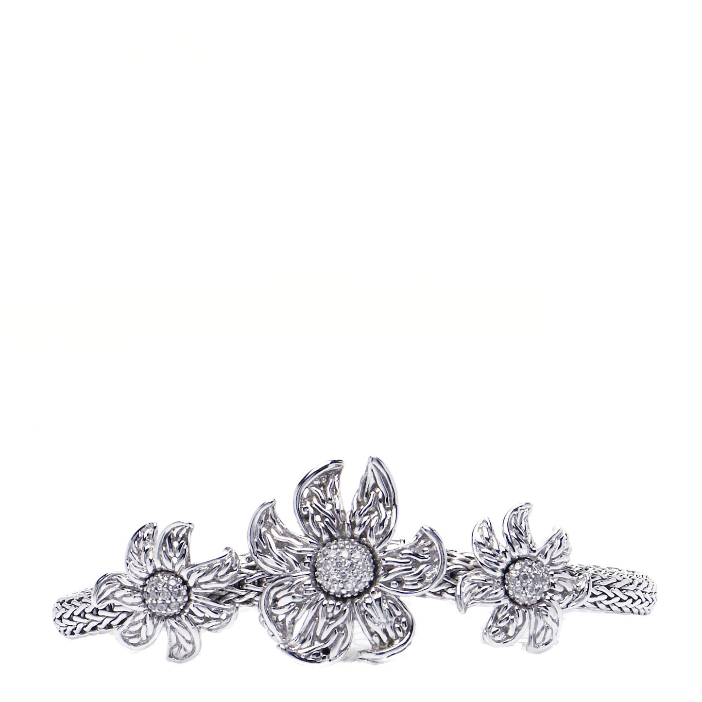 Sterling Silver 18K White Gold Diamond Ayu Frangipani Flower Bracelet