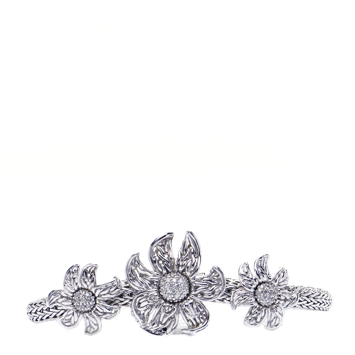 John Hardy Sterling Silver 18K White Gold Diamond Ayu Frangipani Flower Bracelet 1 of 5