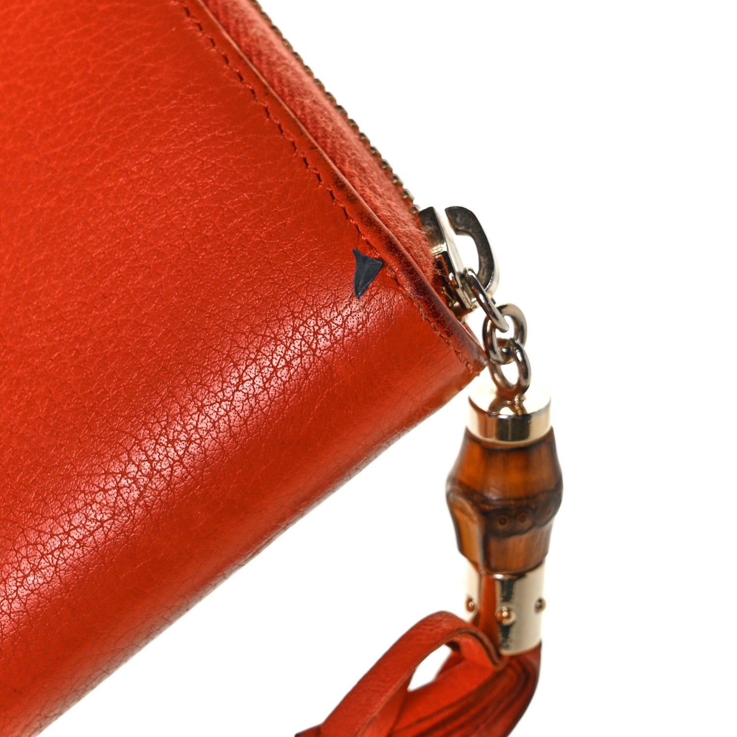 Gucci Pebbled Calfskin Bamboo Tassel Zip Around Wallet Orange 9 of 11
