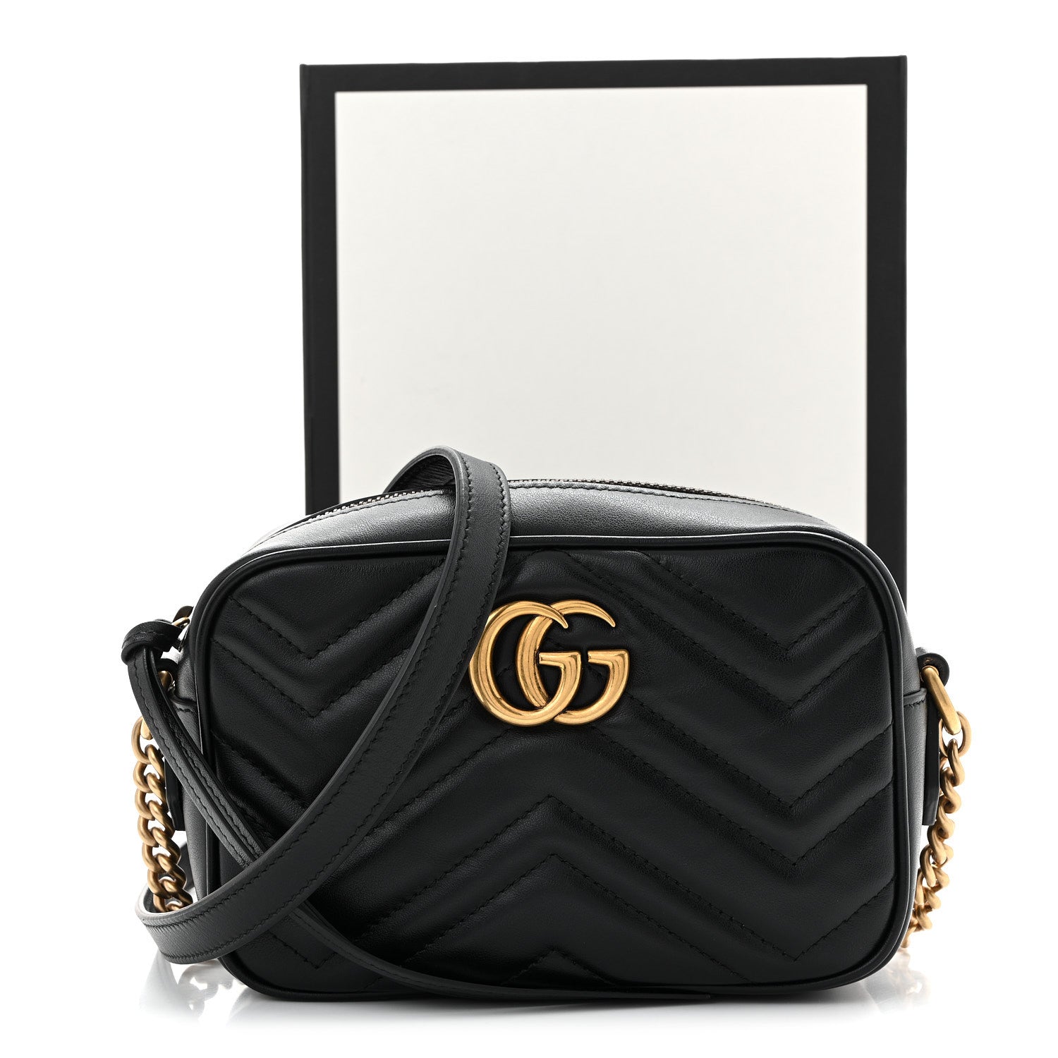 Gucci Calfskin Matelasse Mini GG Marmont Chain Shoulder Bag Black 11 of 11