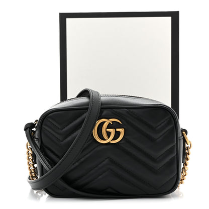 Gucci Calfskin Matelasse Mini GG Marmont Chain Shoulder Bag Black 11 of 11