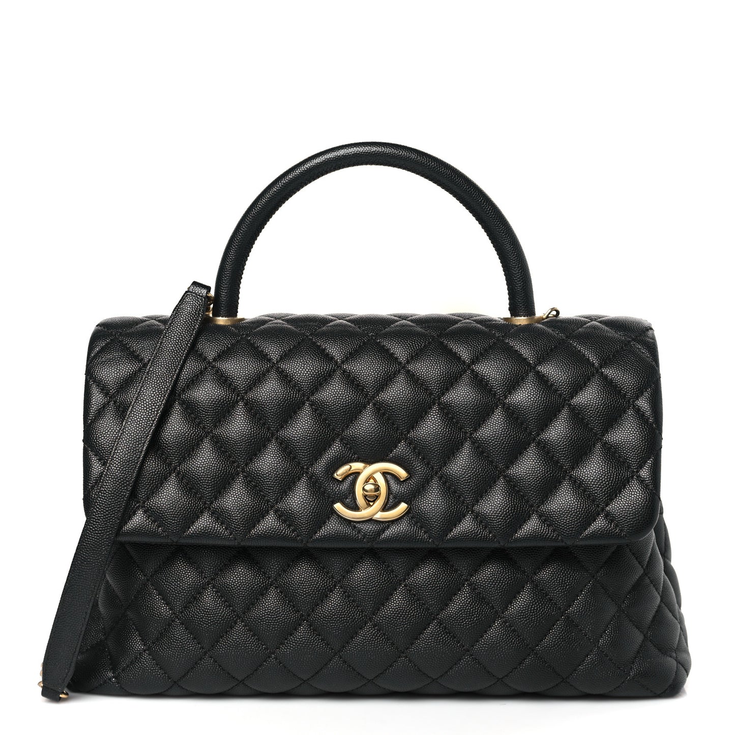 Caviar Quilted Medium Coco Handle Flap Black