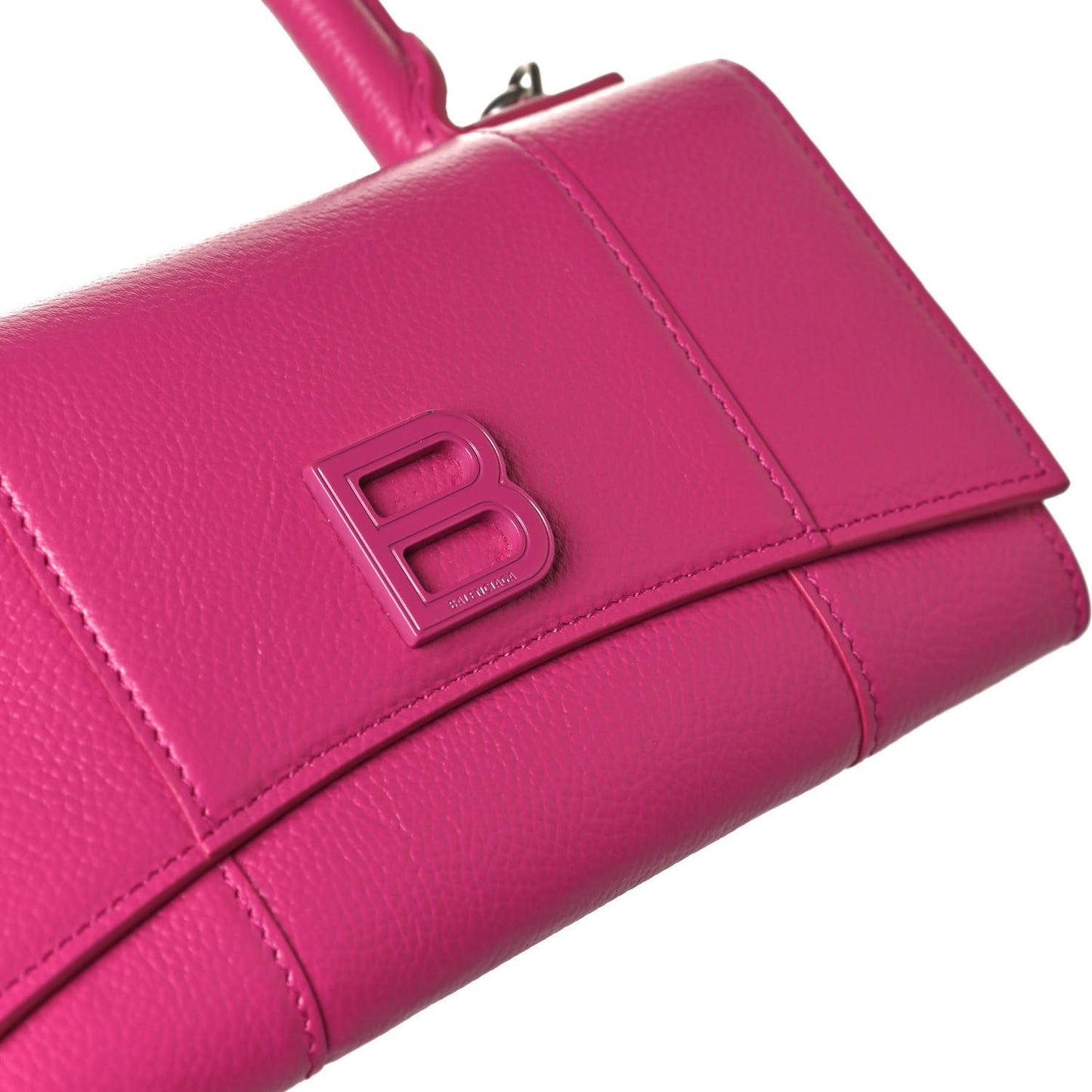 Grained Calfskin Tonal B Hourglass Top Handle Crossbody Phone Holder Fuchsia