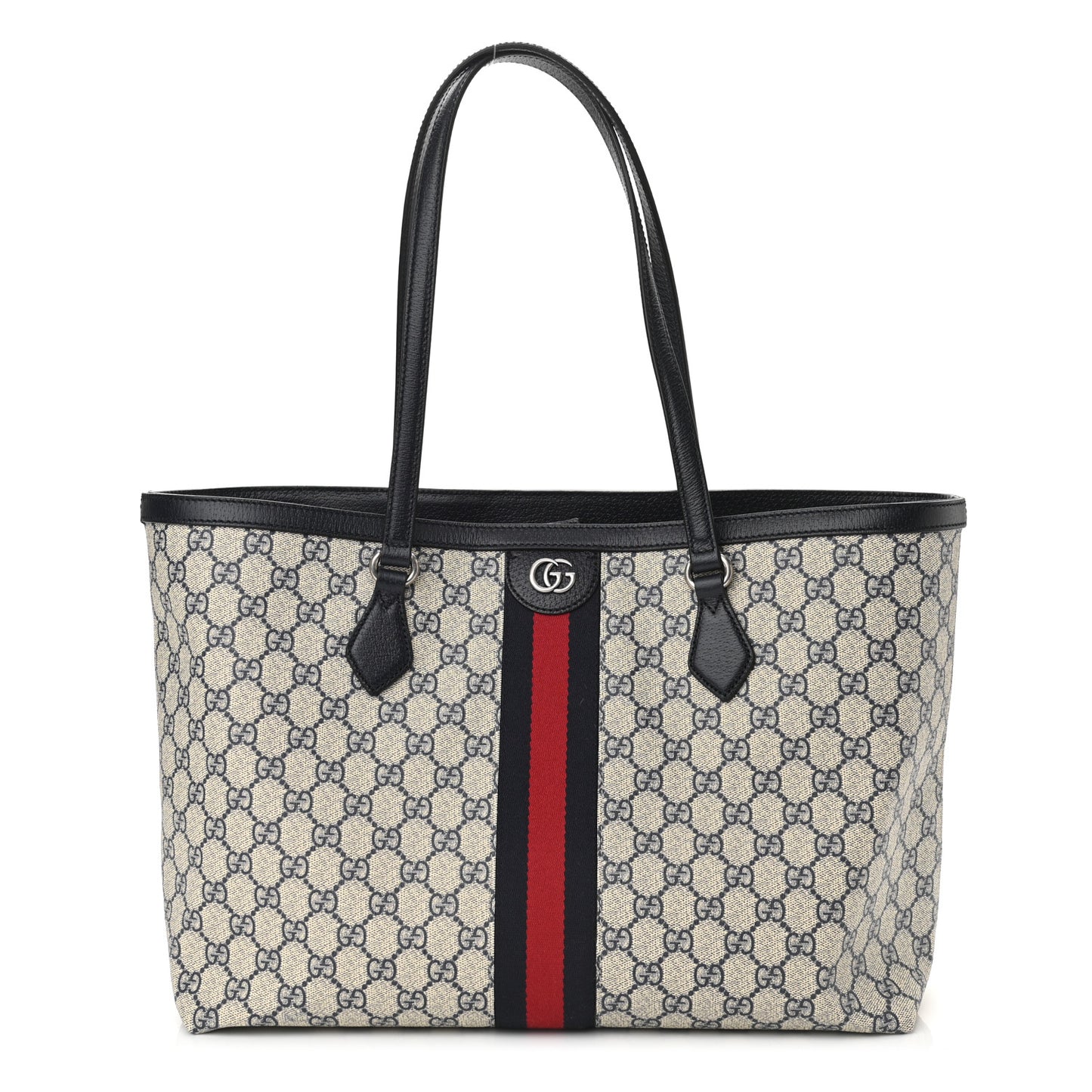 GG Supreme Monogram Textured Calfskin Web Medium Ophidia Shopping Tote Beige Blue