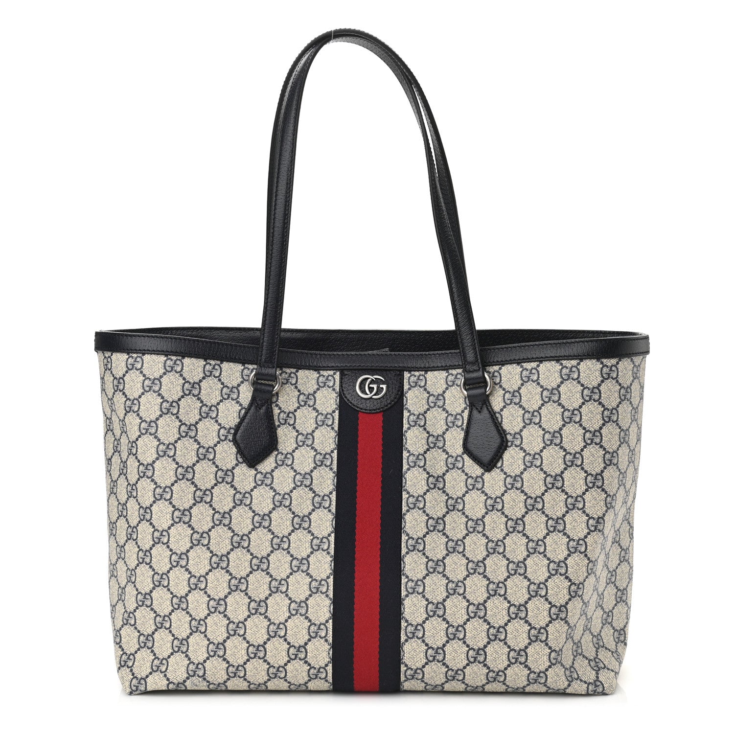 Gucci GG Supreme Monogram Textured Calfskin Web Medium Ophidia Shopping Tote Beige Blue 1 of 10