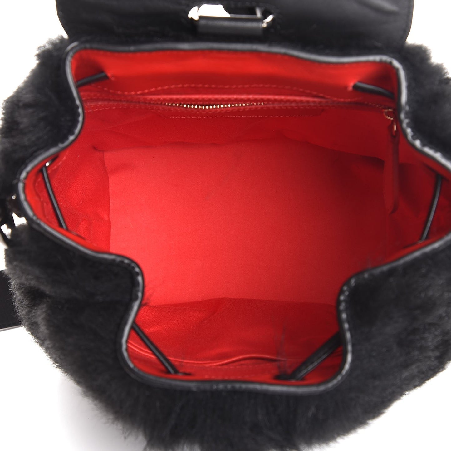 Calfskin Shearling Lucky L Bucket Backpack Black