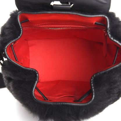 Christian Louboutin Calfskin Shearling Lucky L Bucket Backpack Black 6 of 8
