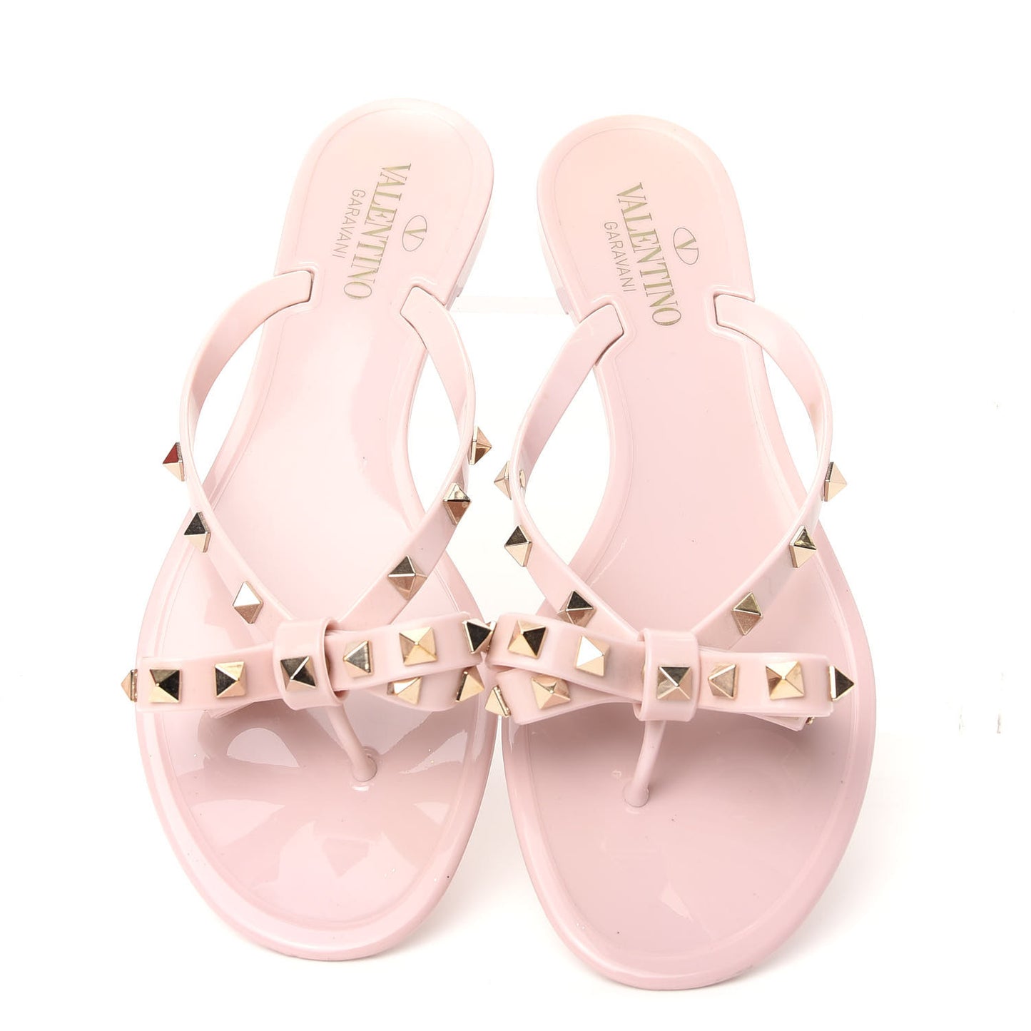 PVC Jelly Rockstud Bow Thong Sandals 40 Water Rose