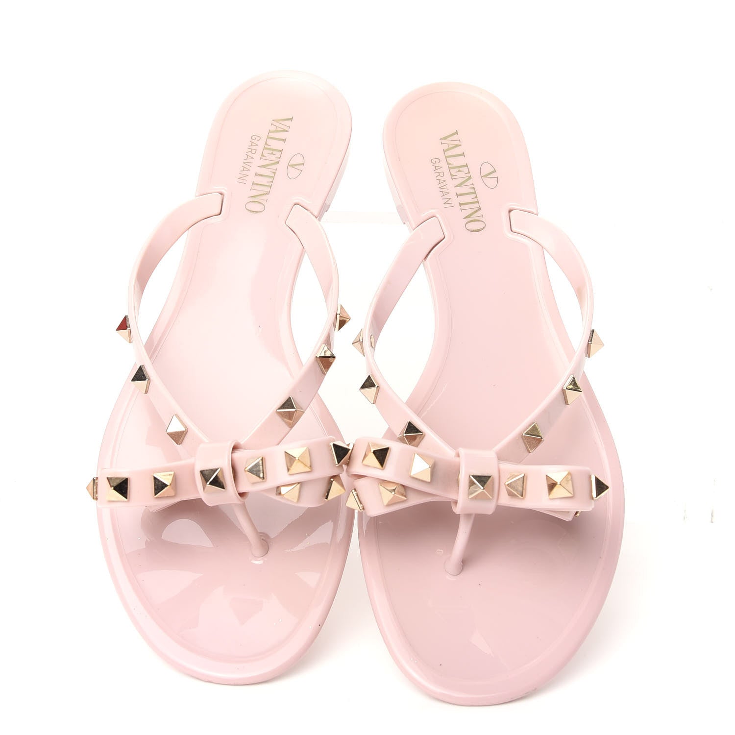 Valentino Garavani PVC Jelly Rockstud Bow Thong Sandals 40 Water Rose 5 of 10