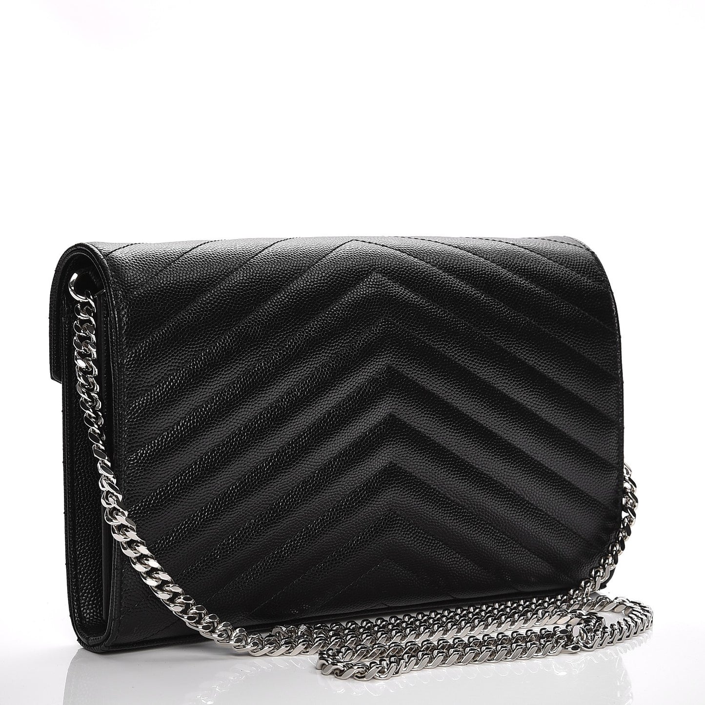 Grain De Poudre Matelasse Chevron Monogram Chain Wallet Black